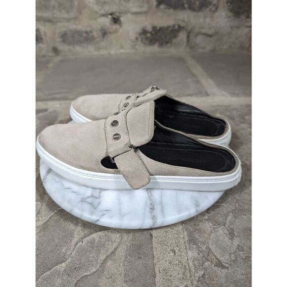 REBECCA Minkoff Sonia Taupe Tan Suede Mule Sneakers Size 9 Slip On Slides Studs - Picture 2 of 14